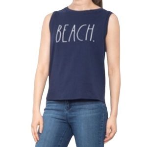 Rae Dunn Navy Blue BEACH Tank Top Medium
